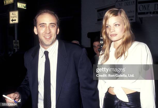Actor Nicolas Cage and girlfriend Kristen Zang attend the "It Could Happen to You" Cast & Crew Celebrate First Day of Production on July 28, 1993 at...
