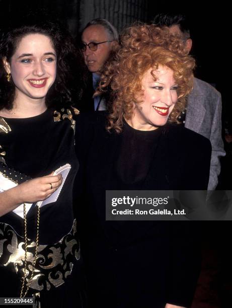 Actress Trini Alvarado and singer Bette Midler attend the "Stella" Westwood Premiere on January 31, 1990 at Avco Centre Cinemas in Westwood,...