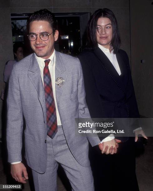 Actor Robert Downey Jr. And wife Deborah Falconer attend the nominees luncheon for 65th Annual Academy Awards on March 16, 1993 at the Beverly Hilton...