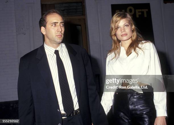 Actor Nicolas Cage and girlfriend Kristen Zang attend the "It Could Happen to You" Cast & Crew Celebrate First Day of Production on July 28, 1993 at...