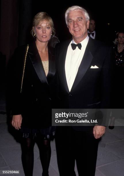 Actor Leslie Nielsen and wife Barbaree Earl attend Mission Hills Celebrity Sports Invitational Dinner Gala on November 30, 1991 at Rancho Park in Los...