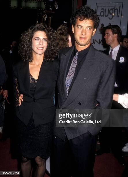Actress Rita Wilson and actor Tom Hanks attend the "Punchline" Hollywood Premiere on September 23, 1988 at Mann's Chinese Theatre in Hollywood,...