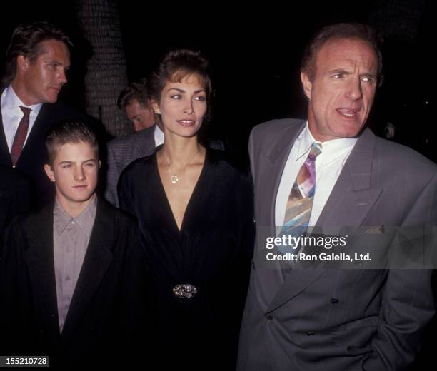 Actor James Caan, Ingrid Hajek and Scott Caan attend the premiere of "For The Boys" on November 14, 1991 at the Academy Theater in Beverly Hills,...