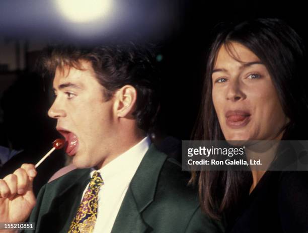 Actor Robert Downey Jr. And wife Deborah Falconer attend the screening of "Heart And Souls" on August 11, 1993 at the Academy Theater in Beverly...