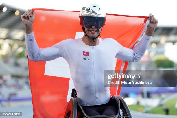 Marcel Hug of team Switzerland competes in Men's 800m T54 final during day nine of the Para Athletics World Championships Paris 2023 at Stade...