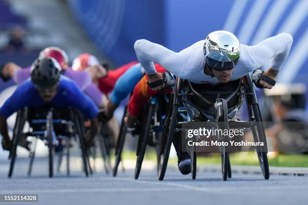 Marcel Hug of team Switzerland competes in Men's 800m T54 final during day nine of the Para Athletics World Championships Paris 2023 at Stade...