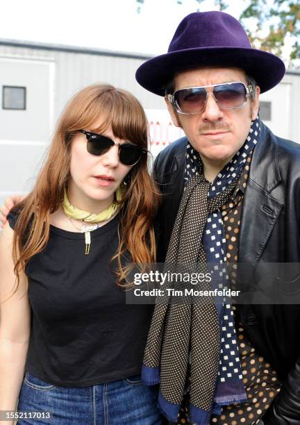 Jenny Lewis and Elvis Costello pose during Bonnaroo 2009 on June 13, 2009 in Manchester, Tennessee.