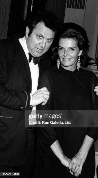 Ron Galella and actress Jane Russell attend WAIF Benefit Fundraiser on December 11, 1972 at the Plaza Hotel in New York City.
