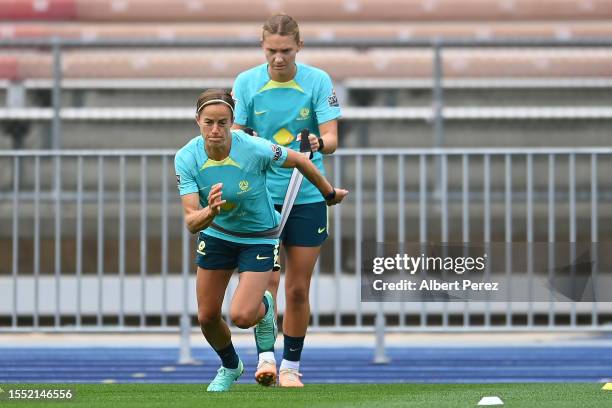 Aivi Luik in action during a Matildas training session ahead of the FIFA Women's World Cup Australia & New Zealand 2023 Group B match between...