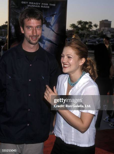 Comedian Tom Green and actress Drew Barrymore attend the "Titan A.E." Los Angeles Premiere on June 13, 2000 at Staples Center in Los Angeles,...