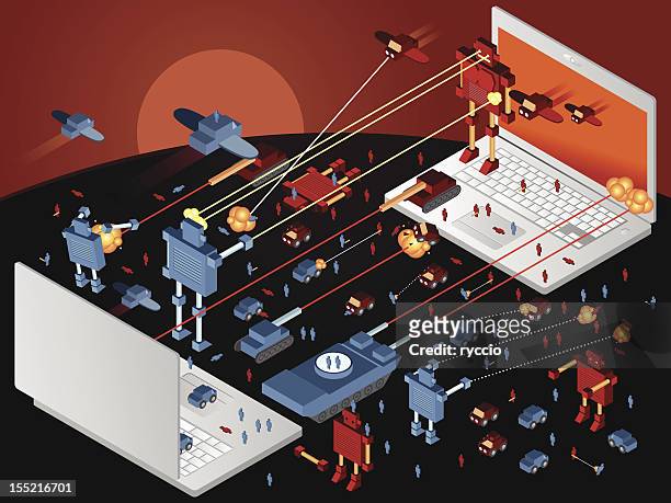 huge epic laptop war - conflict stock illustrations