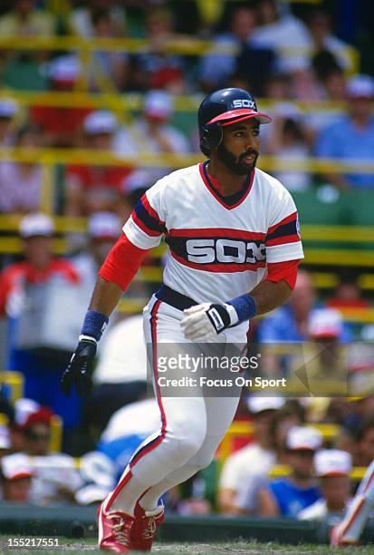 Harold Baines of the Chicago White Sox bats during an Major League Baseball game circa 1982 at Comiskey Park in Chicago, Illinois. Baines played for...