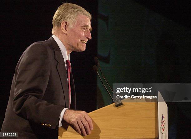 National Rifle Association President Charlton Heston speaks during a rally in support of Kansas Republican candidates October 30, 2002 in Wichita,...