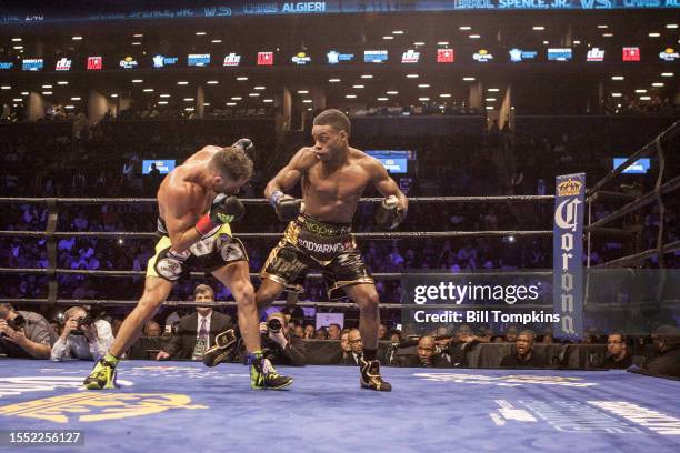 April 16: Errol Spence Jr defeats Chris Algieri by TKO on April 16th, 2016 in Brooklyn.