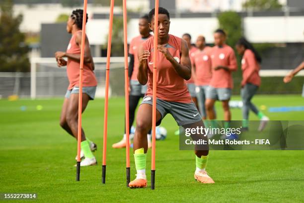 Deborah Abiodun of Nigeria during a Nigeria training session on July 18, 2023 in Brisbane, Australia.