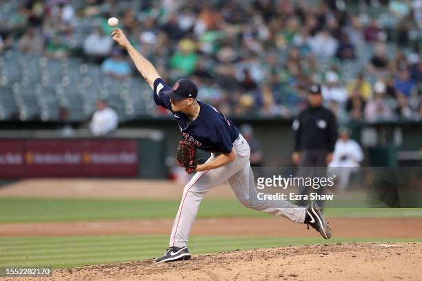 Nick Pivetta of the Boston Red Sox pitches against the Oakland Athletics in the fifth inninng at RingCentral Coliseum on July 17, 2023 in Oakland,...