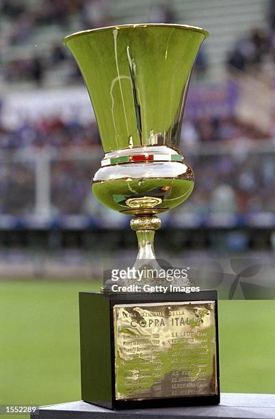 The Coppa Italia Trophy is shown before the Coppa Italia Cup Final match against Fiorentina played in Fiorentina, Italy. The match finished in 2-2...
