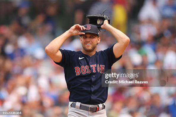 Kutter Crawford of the Boston Red Sox reacts against the Chicago Cubs ...