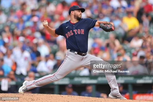 Jake Faria of the Boston Red Sox delivers a pitch against the Chicago Cubs at Wrigley Field on July 16, 2023 in Chicago, Illinois.