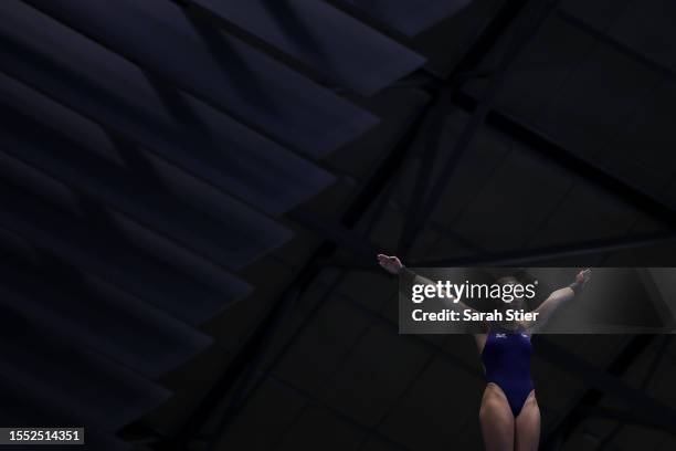Lois Toulson of Team Great Britain competes in the Women's 10m Platform Semifinal on day five of the Fukuoka 2023 World Aquatics Championships at...