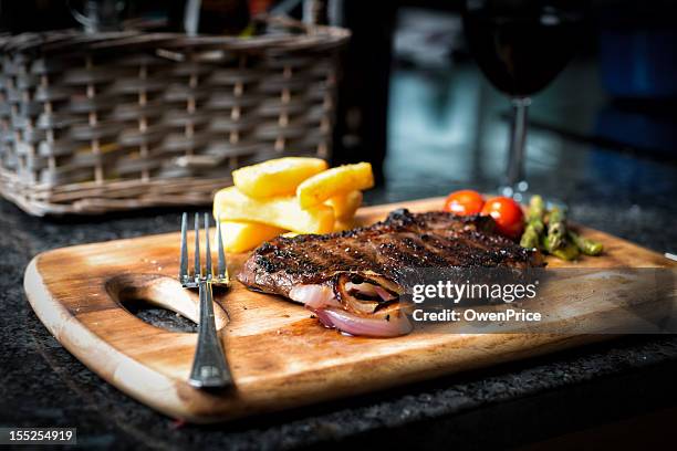 rustic rump steak and french fries - gastro pub stock pictures, royalty-free photos & images