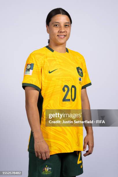 Sam Kerr of Australia poses for a portrait during the official FIFA Women's World Cup Australia & New Zealand 2023 portrait session on July 17, 2023...