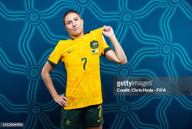 Steph Catley of Australia poses for a portrait during the official FIFA Women's World Cup Australia & New Zealand 2023 portrait session on July 17,...