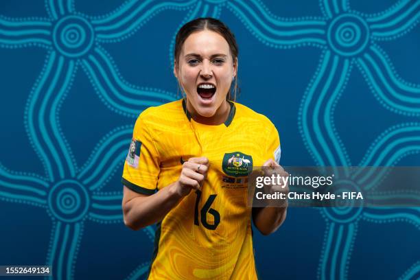 Hayley Raso of Australia poses for a portrait during the official FIFA Women's World Cup Australia & New Zealand 2023 portrait session on July 17,...