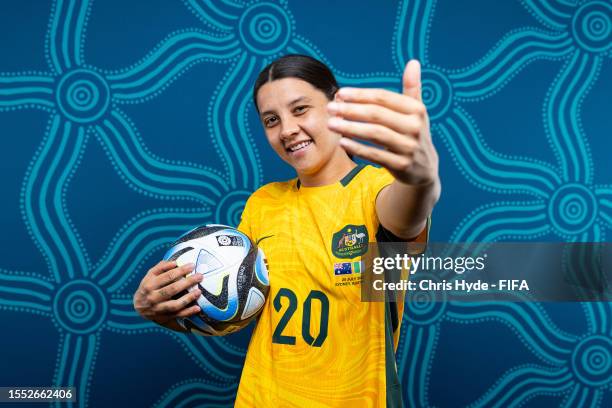 Sam Kerr of Australia poses for a portrait during the official FIFA Women's World Cup Australia & New Zealand 2023 portrait session on July 17, 2023...