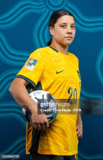 Sam Kerr of Australia poses for a portrait during the official FIFA Women's World Cup Australia & New Zealand 2023 portrait session on July 17, 2023...