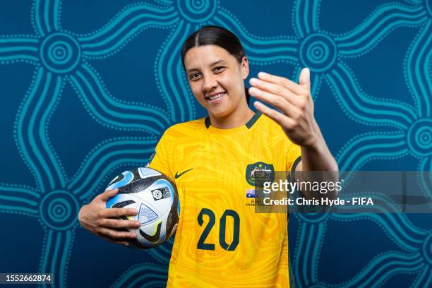 Sam Kerr of Australia poses for a portrait during the official FIFA Women's World Cup Australia & New Zealand 2023 portrait session on July 17, 2023...