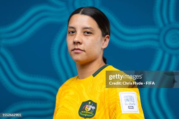 Sam Kerr of Australia poses for a portrait during the official FIFA Women's World Cup Australia & New Zealand 2023 portrait session on July 17, 2023...