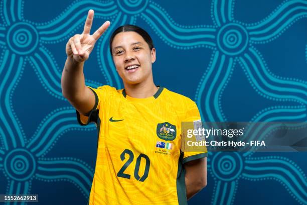 Sam Kerr of Australia poses for a portrait during the official FIFA Women's World Cup Australia & New Zealand 2023 portrait session on July 17, 2023...