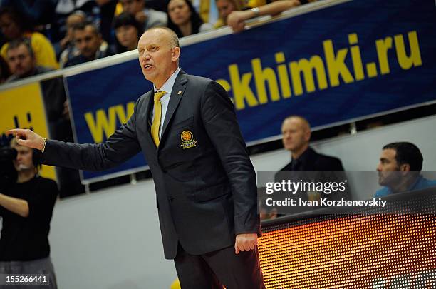 Rimas Kurtinaitis, Head Coach of BC Khimki Moscow Region reacts during the 2012-2013 Turkish Airlines Euroleague Regular Season Game Day 4 between BC...