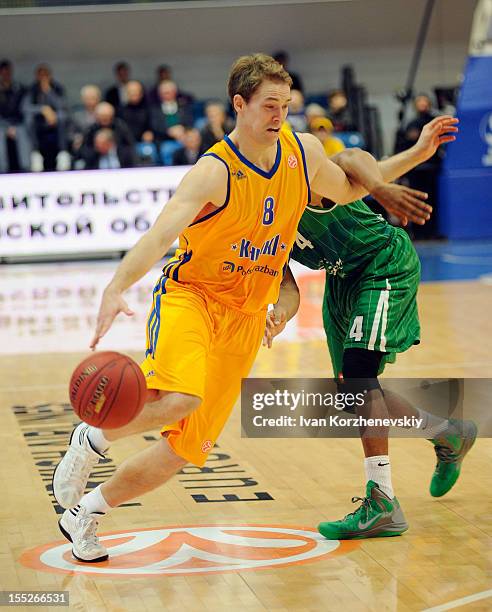 Petteri Koponen, #8 of BC Khimki Moscow Region in action during the 2012-2013 Turkish Airlines Euroleague Regular Season Game Day 4 between BC Khimki...