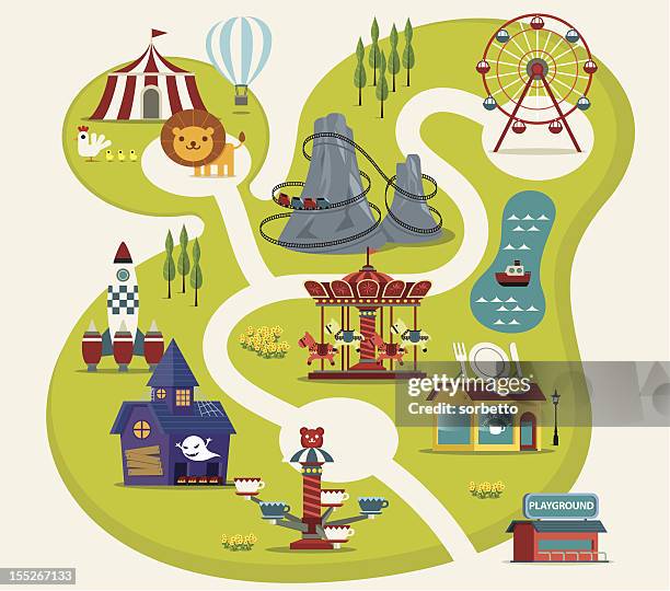 vergnügungspark park - spielplatzkarussell stock-grafiken, -clipart, -cartoons und -symbole