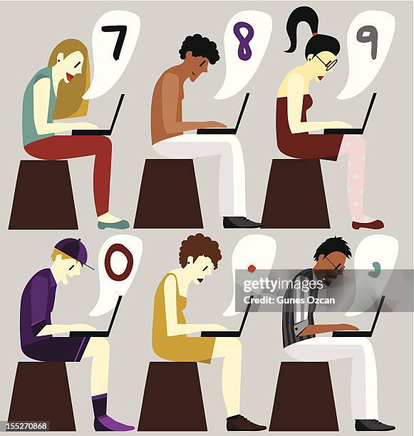 illustration people with laptop alphabet - typing stock illustrations
