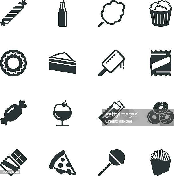 junk food silhouette icons - candy chocolate gum stock illustrations