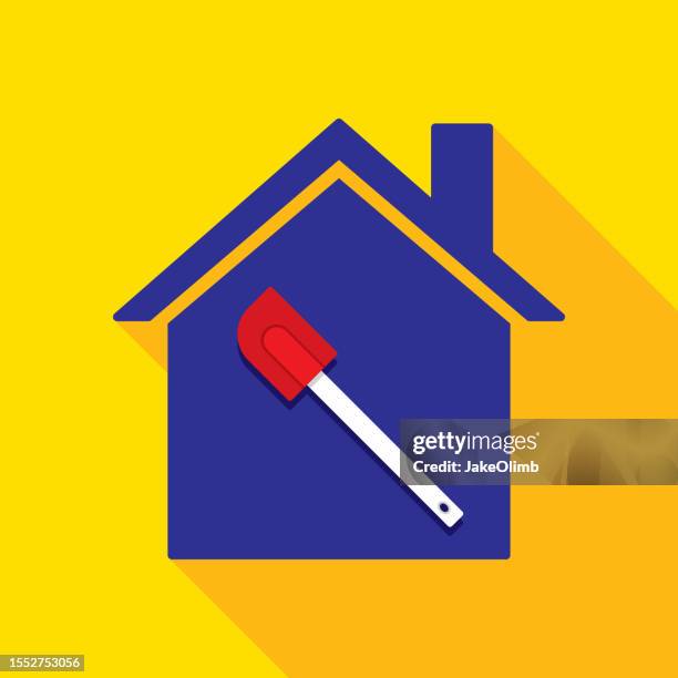house spatula icon flat 1 - roofing services stock illustrations