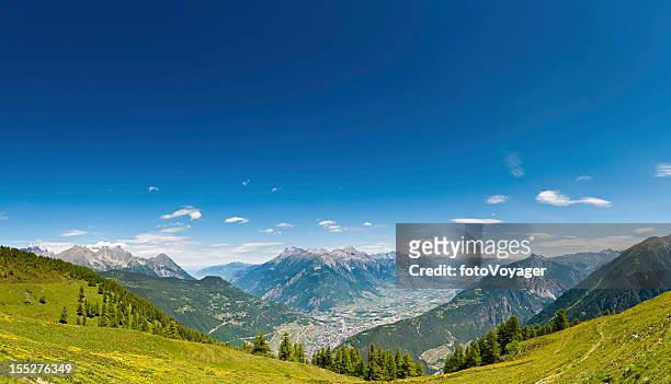 alpine sommer bergwiese panorama der schweiz - schweizer alpen stock-fotos und bilder