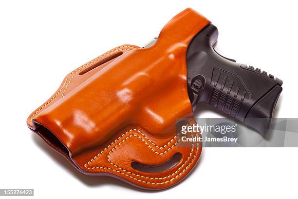 holstered semiautomatic handgun isolated on white - holster 個照片及圖片檔