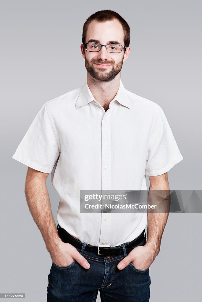 Contemporary worker with hands in pockets