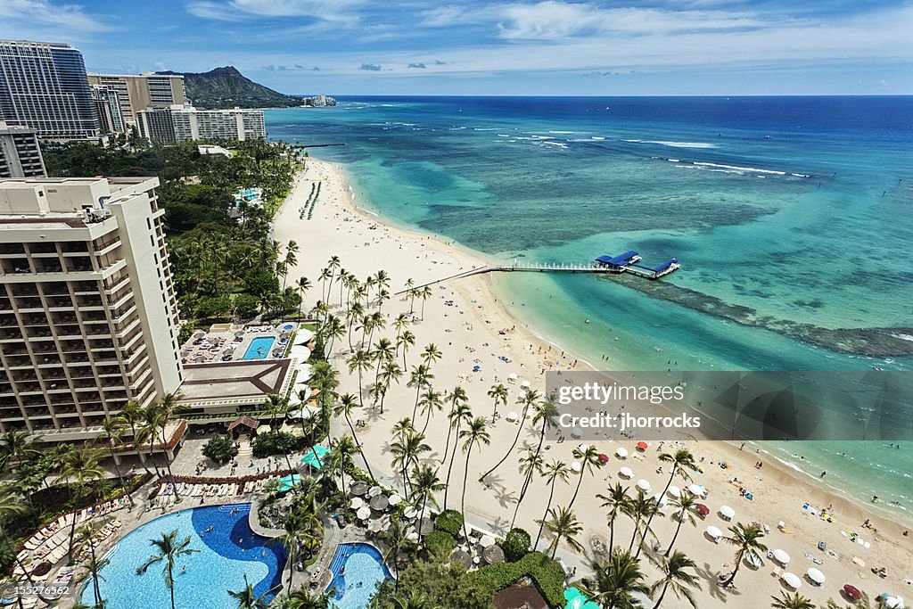 Aerial view of Waikiki beach and Diamond Head