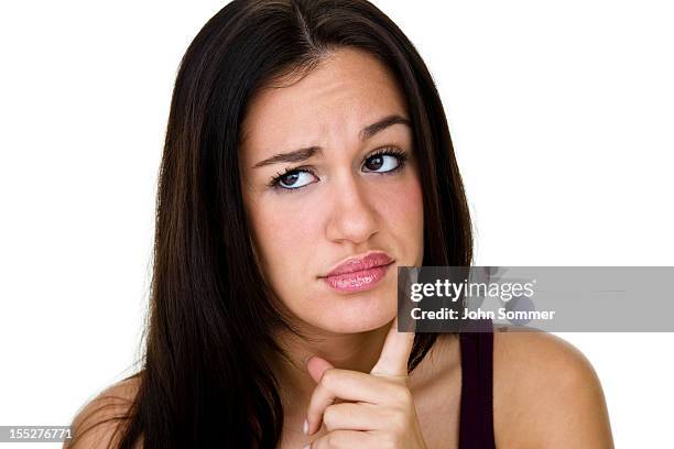 woman deep in thought - eye roll stock pictures, royalty-free photos & images