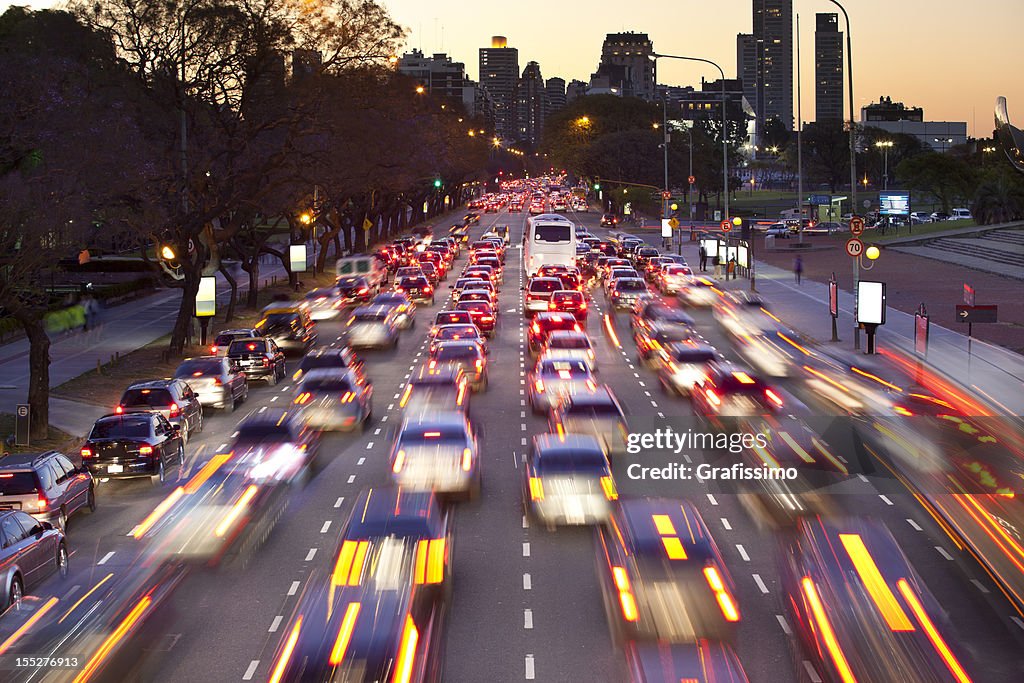 Argentina Buenos Aires with traffic at night