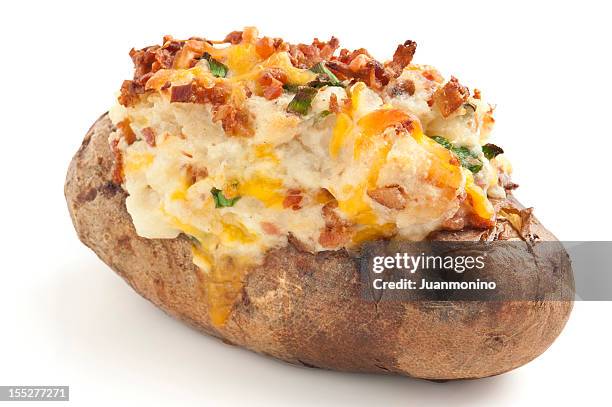 baked potato - bacon isolated stock pictures, royalty-free photos & images