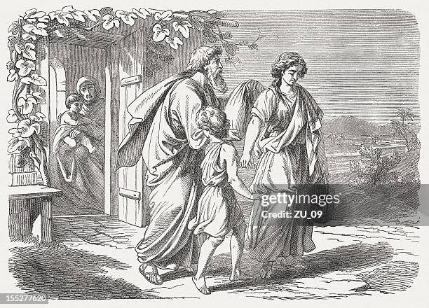 expulsion of hagar and ishmael (genesis 21), published in 1877 - st petersburg russia stock illustrations