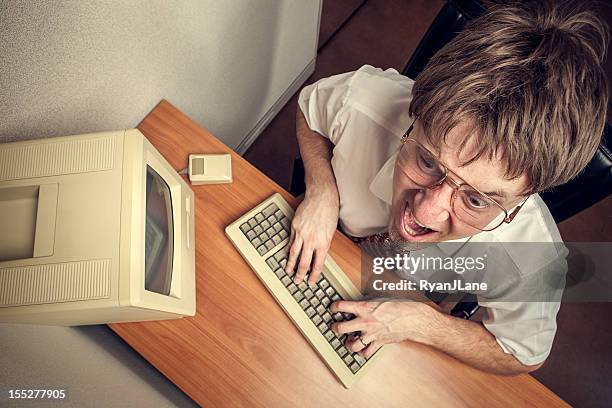 angry computer tech nerd - ongeduldig stockfoto's en -beelden