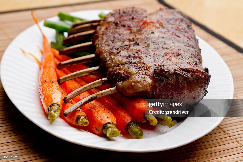Rack of Lamb with Carrots and Green Beans