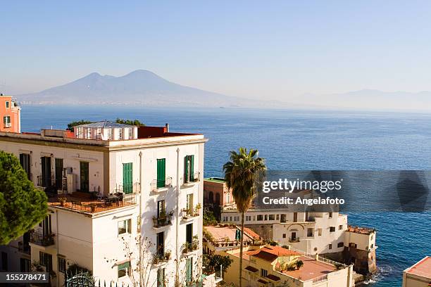 view of naples city panorama with vesuvious and castel dell'ovo - maschio angioino stock pictures, royalty-free photos & images